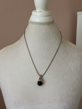 Vintage Mixed-Metal Cable Pendant Necklace - Black Onyx & Silver - 24"
